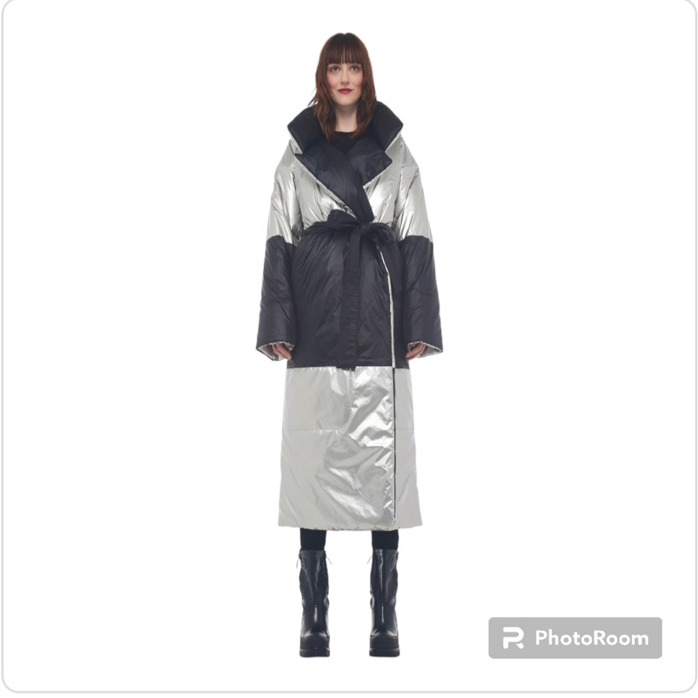 Sold Out NWT Norma Kamali Black & Silver Sleeping Bag Coat M/L